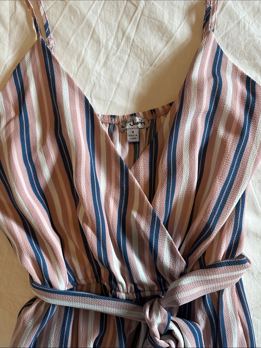 J for Justify Blush, Navy, & Cream Striped Wide-Leg Jumpsuit - Picture 3 of 3